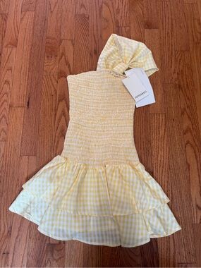 Peppermayo Yellow Gingham Smocked Ruffle Dress with Headband